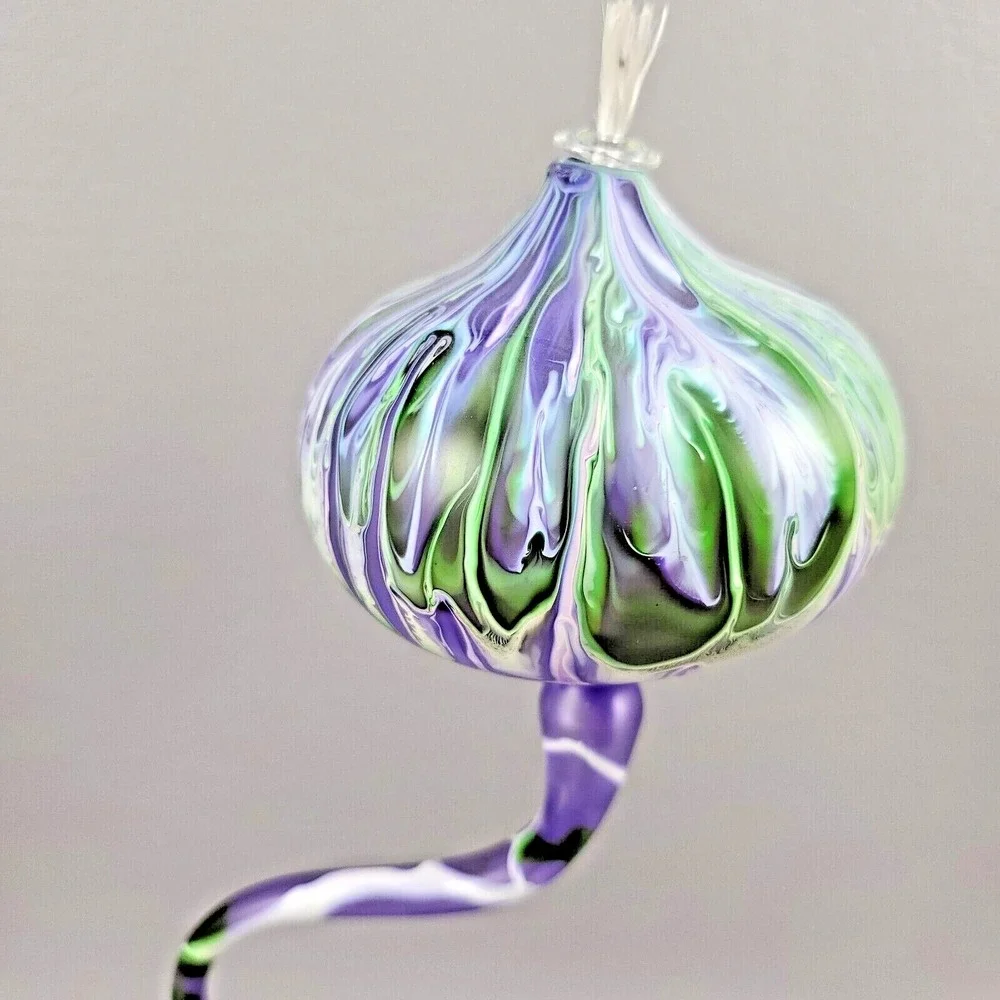 Flame Glow Oil Lamp Penco Hand Blown Glass Intertwined Stems Candle Purple Green